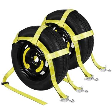 Imagem de Alças ajustáveis para cesta de reboque com gancho giratório J - pacote com 2, correia de roda de carro, rede de capota de pneu para pneus de 33 a 53 cm, acessórios de cordas de carrinho de carro