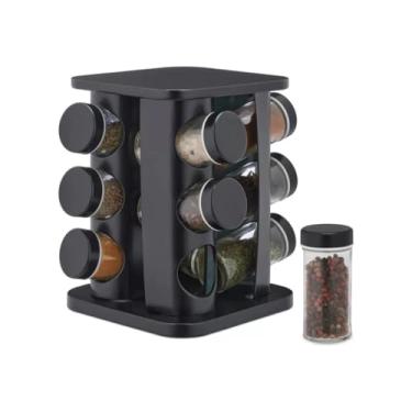 Imagem de Porta Temperos Giratório com 12 Frascos Vidro Premium Base 360º Tampa com 3 Tipos de Dosagem