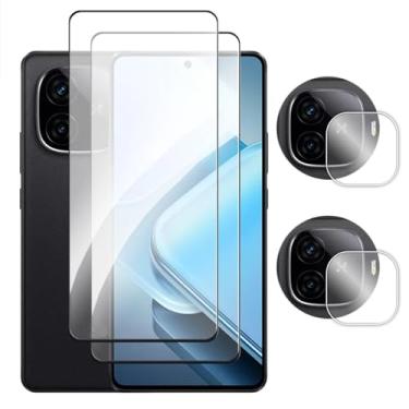Imagem de Para iQOO Z9 Turbo, 4 em 1 Vidro Temperado 2.5D Capa Completa Protetor de Tela Lente Filme