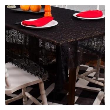 Imagem de Toalha Para Mesa RETANGULAR 06 Cadeiras Renda Jcm 2,00 X 1,40 Cm. DESENHO PODE SER DIFERENTE.(PRETA)