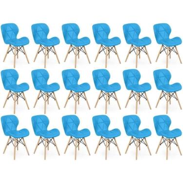 Imagem de Kit 18 Cadeiras De Jantar Charles Eames Slim Wood Estofada - Azul