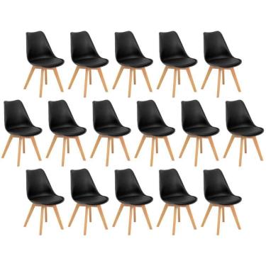 Imagem de Conjunto 16 Cadeiras De Jantar Eames Wood Leda Design Estofada - Preto