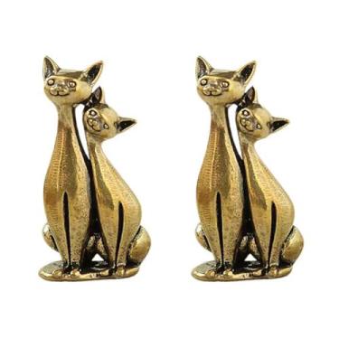 Imagem de Mokuanza Couple Cat Figurines Decor Vintage Brass Sculpture Art Piece, Intertwined Loving Cats Statue Artwork for Home, Office, or Café, Living Room, or Desk Display (Couple)