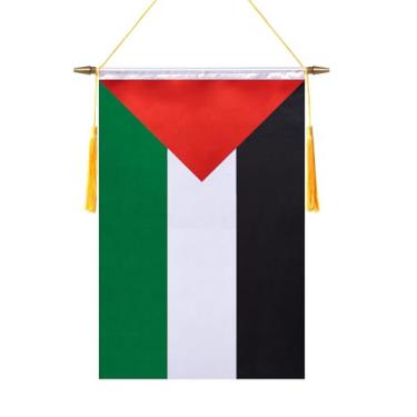 Imagem de TMHTMH Bandeira de parede da Palestina de 45,7 x 30,5 cm, poste de madeira e acabamento acetinado duplo, bandeira palestina pendurada, para sala de casa, sala de aula escolar, clube e porta