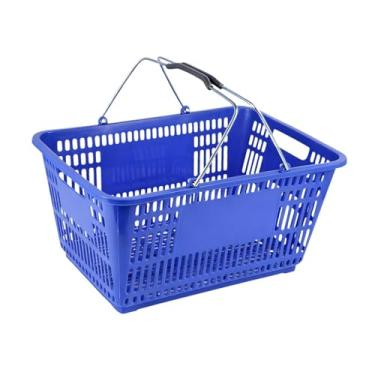 Imagem de Generic Cesto de compras organizador de supermercado em ferro, portátil e ergonômico, com alça, para alimentos, brinquedos, cosméticos, quarto e armário, Azul