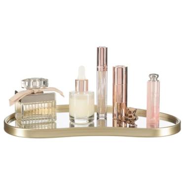 Imagem de Bandeja Decorativa Espelhada Perfumes Maquiagem Lavabo Pia (Dourado)