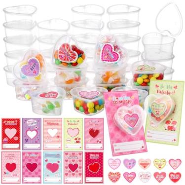 Imagem de Sunnychicc Conjunto de 30 caixas de coração transparente para dia dos namorados, inclui caixa de plástico transparente para organizar com cartões, adesivos de coração para troca de presentes em sala