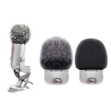 Imagem de 2 capas de espuma, protetor de vento peludo, para-brisa, microfone, filtro de redução de ruído, microfone para acessório Blue Yeti
