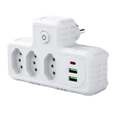 Imagem de Torre de Tomada, Tomada Elétrica Vertical Extensão 2500w com Botão Liga/Desliga(Conector 6 em 1 - BRANCO)