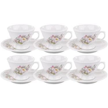 Imagem de Conjunto 6 Xícaras Chá Com Pires 200ml Porcelana Schmidt - Dec. Eterna