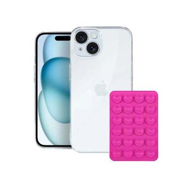 Imagem de Kit Capa Crystal Slim para Iphone 15 + Ventosa ROSA Gshield