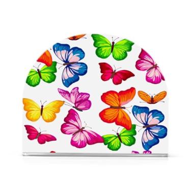 Imagem de Qilmy Suporte de guardanapo, porta-guardanapos de acrílico transparente borboleta para mesa, suporte de guardanapo de coquetel de papel de seda para cozinha, dispensador de guardanapos de jantar para