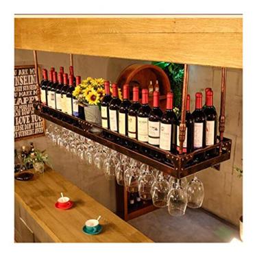 Imagem de Rack de exibição de vinho moderno rack americano pendurado para copos de vinho, rack de teto de ferro forjado, rack de vidro de vinho, rack de cabeça para baixo, rack de vinho de bar