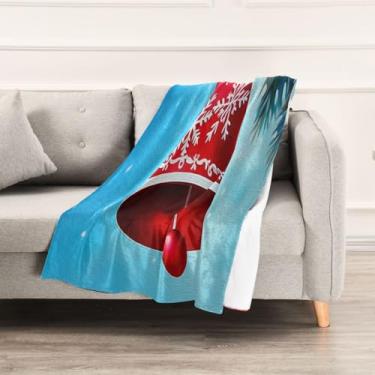 Imagem de Wassud Cobertores e mantas de Natal 152,4 cm x 228,6 cm cobertor vermelho de sinos de Natal para sofá, cadeira, decoração de casa
