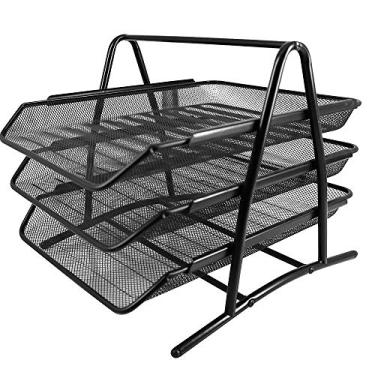 Imagem de Suporte de arquivo de 3 camadas, bandeja de cartas, organizador de papel; organizador de mesa e acessórios, grande capacidade, exibição e armazenamento, seu caderno de revistas de documentos e outros