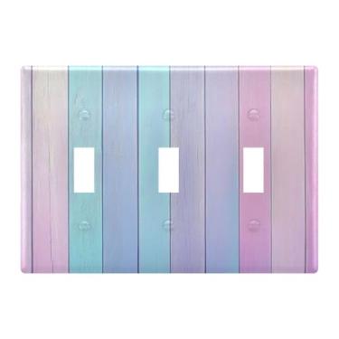 Imagem de Burbuja Capa de placa de parede com interruptor de luz de madeira pastel colorida, placa decorativa de parede, parafusos incluídos, 3 faixas