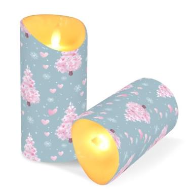 Imagem de ATTX Pacote com 2 velas de árvore de Natal rosa sem chamas – 7,6 cm x 9,9 cm de LED com controle remoto e temporizador para casa, casamento, decoração de acampamento #398