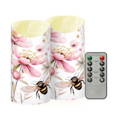 Imagem de Wassud Velas sem chama de flores e abelhas com controle remoto, velas realistas cintilantes com temporizador, velas decorativas para Natal, casamento, festa, decoração de casa média