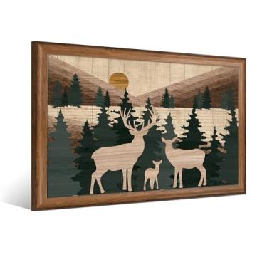 Imagem de Visual Art Decor Arte de parede de veado decoração de parede rústica de cabana, emoldurada 40,6 cm x 61 cm floresta montanha veado impressão de imagem quarto banheiro decoração de escritório em casa