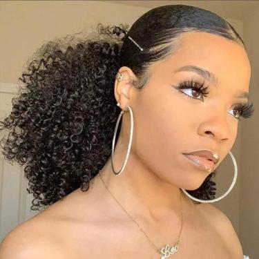 Imagem de Extensões De Cabelo Humano Afro Kinky Curly Em Rabo De Cavalo Com Clip