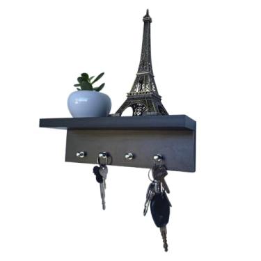 Imagem de Porta Chaves de Parede com Prateleira Organizadora – Multiuso para Entrada, Corredor e Quarto(Preto Peq 4 pinos)