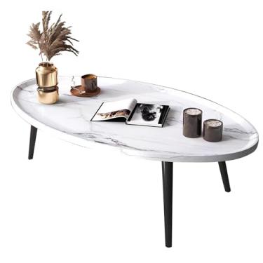 Imagem de Mesa de centro de madeira, mesa central moderna para espaços pequenos, mesa de centro de madeira rústica de meados do século moderna mesa de coquetel oval para móveis de sala de estar (cor: branca)