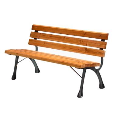 Imagem de NRNQMTFZ Cadeira de ferro fundido de alumínio fundido com acabamento antigo, banco de jardim, banco de jardim de madeira ao ar livre, banco de assento para 2 pessoas para pátio, jardim, deck e quintal