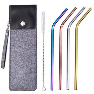 Imagem de Vlocemon Canudos de metal reutilizáveis com pontas de silicone, estojo e escova, canudo de aço inoxidável de 21 cm para copo de 590 ml (caixa de presente de 4 cores)