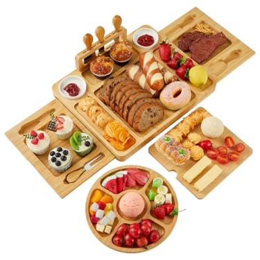 Imagem de Conjunto de presente de tábua de charcutaria, tábua de queijo grande de bambu para servir, presentes de casamento e aquecimento de casa, presente de chá de panela, presente de aniversário para