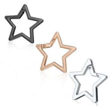 Imagem de 3 peças de mosquetão de estrela fofa, chaveiro em forma de estrela de liga de zinco, clipe de mola de pressão, porta-chaves para viagem, acampamento, caminhada, pesca, acessórios de bolsa ao ar livre