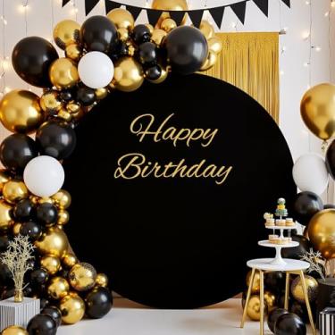 Imagem de Torrowsrort Capa de fundo redonda preta de 2,5 m, capa de arco redondo de poliéster ajustável para decoração de fotografia de festa de aniversário de casamento