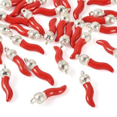 Imagem de Spritewelry Pingentes de mini pimentas vermelhas com pingente de pimenta, mini pingentes de cornicello de chifre italiano esmaltado para pulseira, brinco, colar, chaveiro, artesanato DIY, Metal não