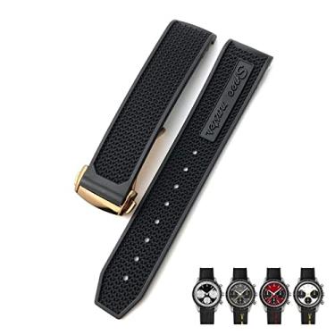Imagem de SOMKB Pulseiras de relógio macias de borracha macia de 19 mm, 20 mm, 21 mm, 22 mm para Omega Speedmaster AT150 Seamaster 300 Seamaster 007 James Bond (Cor: Preto Preto Rosa, Tamanho: 19 mm)