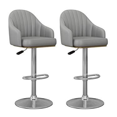 Imagem de Conjunto de 2 banquetas giratórias de couro de poliuretano, cadeiras de bar ajustáveis em altura com banco de bar giratório nas costas, bancos de balcão de cozinha, decoração de cadeiras de jantar