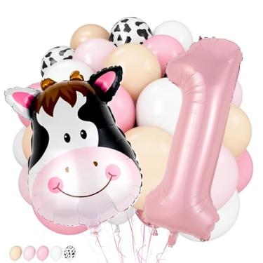 Imagem de Holy Cow Im One Birthday Decorations, balões de vaca, rosa 1 balão número 101 cm, rosa creme bege balões brancos para decorações de 1º aniversário menina
