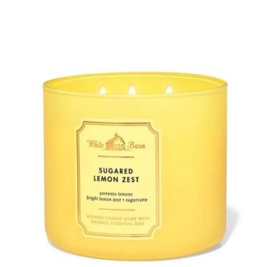 Imagem de Bath & Body Works, Vela de 3 pavios, celeiro branco com óleos essenciais – 411 g – Aromas novos núcleos! (casca de limão açucarado)