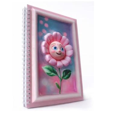 Imagem de omatek smart technologies Caderno espiral com capa brilhante 3D A5 – Caderno de capa dura fofo com 80 folhas – Caderno escolar para crianças, meninas e meninos – Flor sorridente