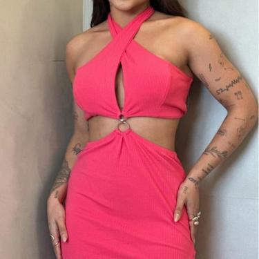 Imagem de Vestido frente ÚNICA com argola Midi Tecido Canelado Premium com abert