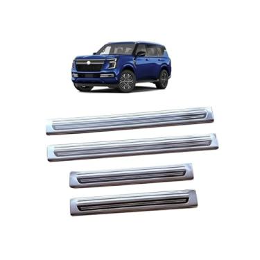 Imagem de GZBFTDH Protetor de soleira de porta compatível com acessórios Nissan Armada Y63 2025-2026, material de aço inoxidável escovado preto (prata)