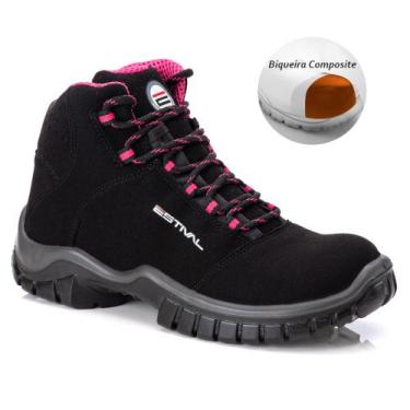 Imagem de Bota de Segurança em Microfibra Preto e Rosa Bico Composite Estival - 