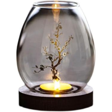 Imagem de Castiçal estilo chinês design transparente suporte de vela de vidro para casa padrão de flores pequeno rack de armazenamento de vela recipiente de vela suporte de vela