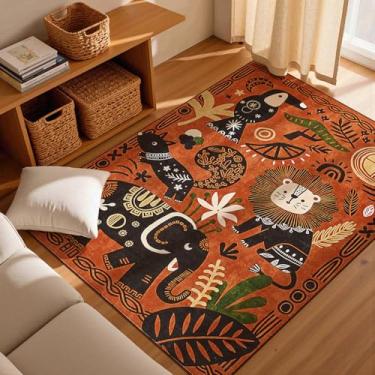 Imagem de jinchan Tapete de área fofo 12 x 18 cm, lavável, divertido, infantil, terracota, boho, selva, cobertura, antiderrapante, safári, leve, macio, aconchegante, para berçário, sala de jogos, creche, quarto