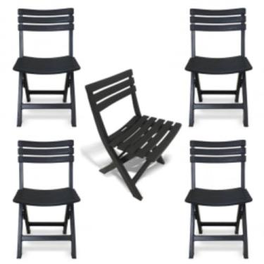 Imagem de Kit 5 Cadeiras de Plástico Dobrável Bistrô Preta Com Encosto