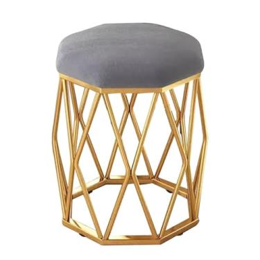 Imagem de LNGCLTEZ Banqueta de sofá com pernas de metal, banqueta redonda de veludo para maquiagem, banco de apoio para os pés, otomano para sala de estar, cinza