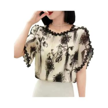 Imagem de Blusa plus Size Estampada Elegante De Verão Com Manga Curta Para Mulhe