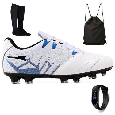 Imagem de Kit Chuteira Futebol Campo Bico de Couro + Mochila + Meião e Relogio Adulto-Unissex