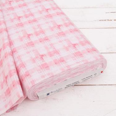Imagem de Tecido acolchoado de algodão premium de corte 3 jardas vendido por The Yard - Coleção Vintage Threads - 111,8 cm de largura - 100% algodão - Quilting, costura, artesanato - Xadrez rosa claro