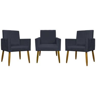 Imagem de Kit 3 Poltronas Decorativas Confortáveis Mari - Preto Suede