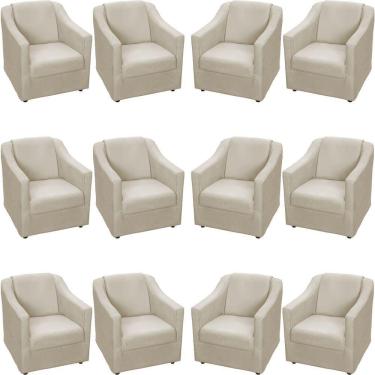 Imagem de Kit 12 Poltronas Mila Pé De Plástico Cromado - Bege Suede
