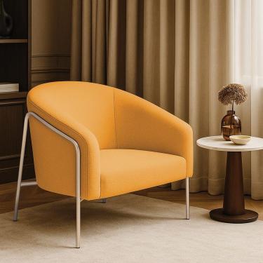 Imagem de Poltrona Sala Industrial Alta Champanhe Stella Bouclê Mostarda D03 - D'rossi